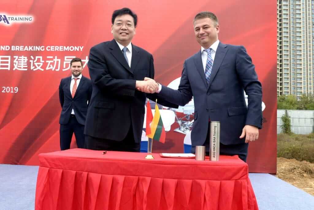 Gediminas Ziemelis at the ceremony of the flight simulator training centre construction in China